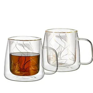 Vendita calda su misura Logo doppia parete di vetro tazza di caffè bere tè latte caffè tazze di vetro