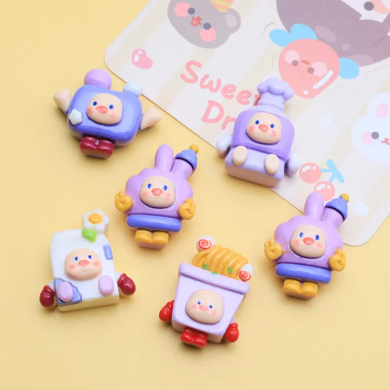 Wholesale Cute Cartoon Pig 3D Characters Resin Cabochon Charms For DIY Accessories Decoration