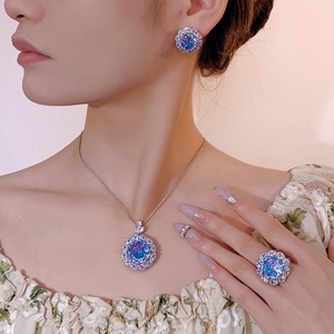 High End Eco-friendly Copper Color Stone 18-16mm Gradient Zircon Necklace <b>Earrings</b> Ring Jewelry Sets for Wedding Bridal Set - Product Image 4