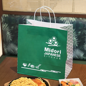 Sacs en <span class=keywords><strong>papier</strong></span> <span class=keywords><strong>kraft</strong></span> biodégradables et écologiques avec poignées, personnalisés avec logo, pour la vente à emporter de nouilles ou de sushis - Product Image 5