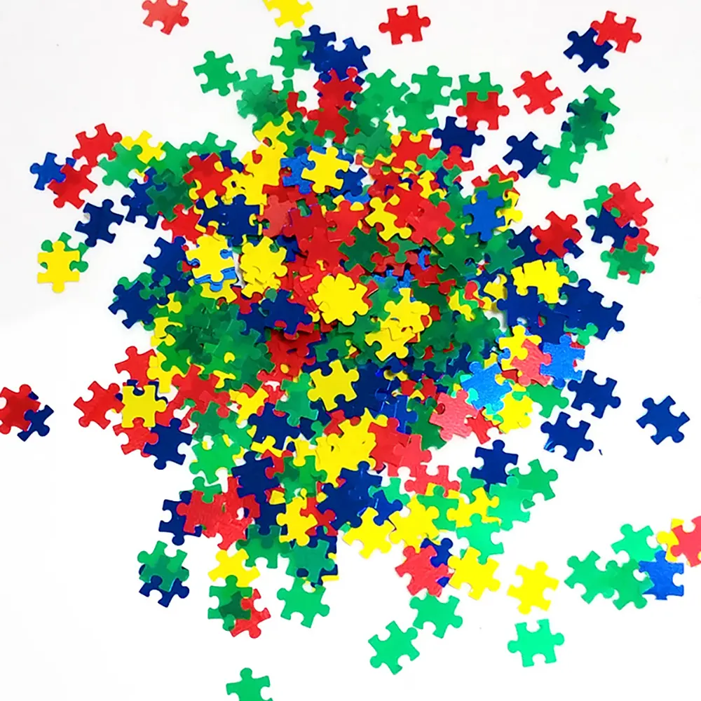 Quebra-cabeça colorido com glitter, peça para autismo, arte de unhas, decoração, 1 kilo, 2020