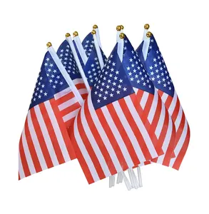 Wholesale July 4th Independence Day Stick Hand Held Flag Decor 4th of July American Patriotic Mini USA Small HandHeld Flag