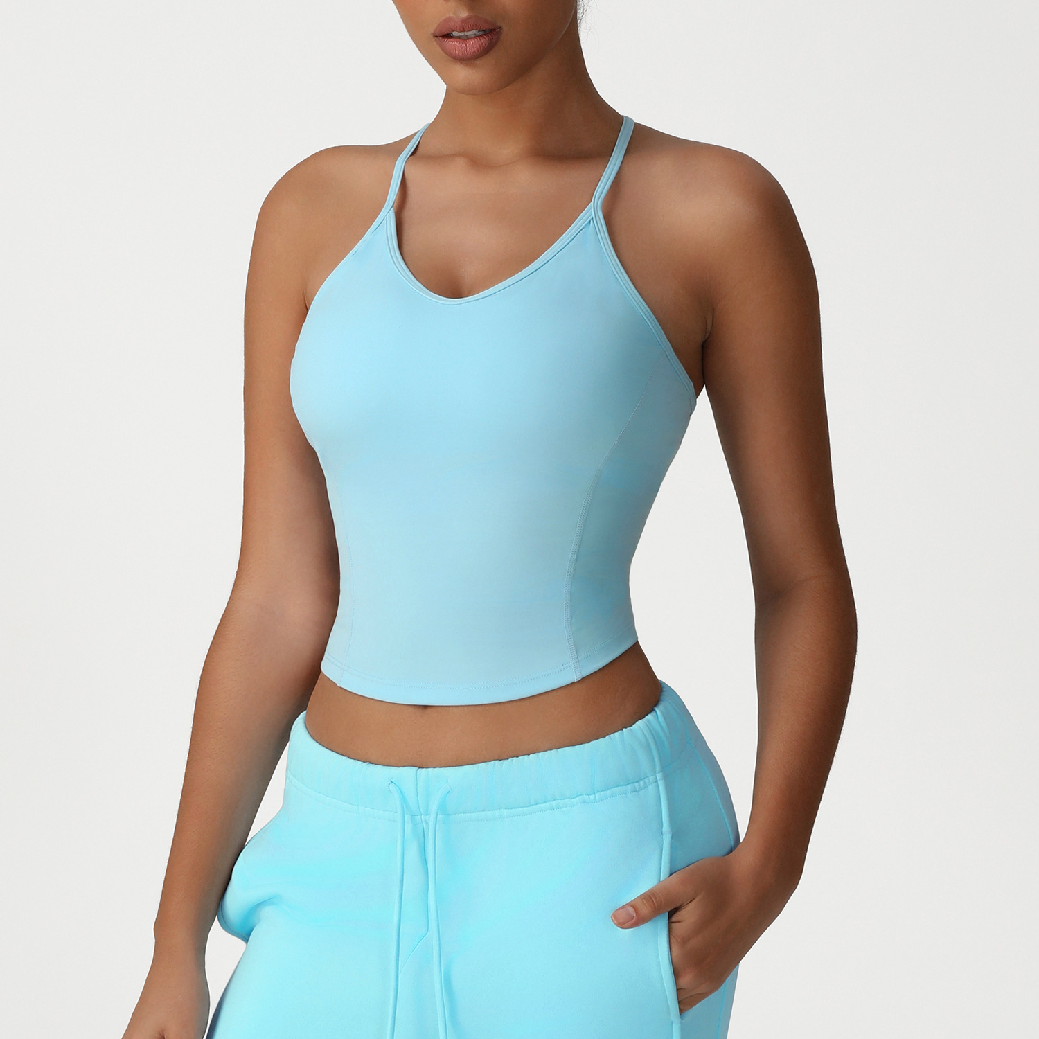 Women's Lightweight Breathable Crop Training Tank Tops Compression Round Neck Design Thin Stretchy Straps Supportive Sports Bra