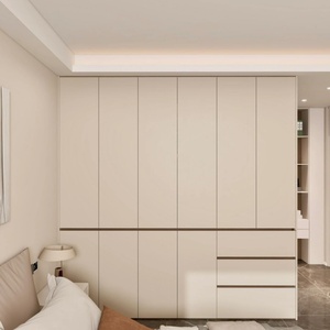 Meilleure vente 2025 : Grande armoire de chambre à coucher écologique personnalisée à portes segmentées, avec tête de lit et coiffeuse, pour hôtels et appartements - Product Image 1