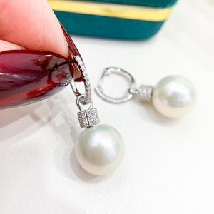 Boucles d'oreilles en argent S925 DIY avec perles, accessoire de mode pour femmes, boucle d'oreille avec perles rondes de 9 à 12 mm, 21772, boucles d'oreilles en cristal - Product Image 1