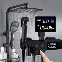 Ensemble de douche thermostatique pour salle de bain avec affichage numérique, robinets en laiton poli et céramique, douche pluie douce inspirée des touches de piano