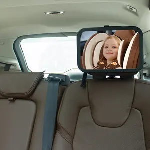 Miroir de voiture pour bébé incassable à large vue pour surveiller en toute sécurité le bébé enfant dans le siège orienté vers l'arrière, acrylique réglable pour siège arrière