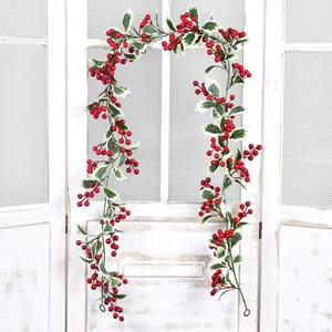 Artificial Plastic Garland with Red Berries Eco-Friendly Handmade Trendy Indoor/<b>Door</b> Christmas Decoration for Wall Mount - Product Image 6