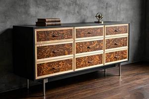 Hot Sale Luxury Burl Wood Veneer Sideboard 9 Drawer Storage Cabinet Polished Metal Legs Modern High-end Credenza for Living Room - Product Image 3