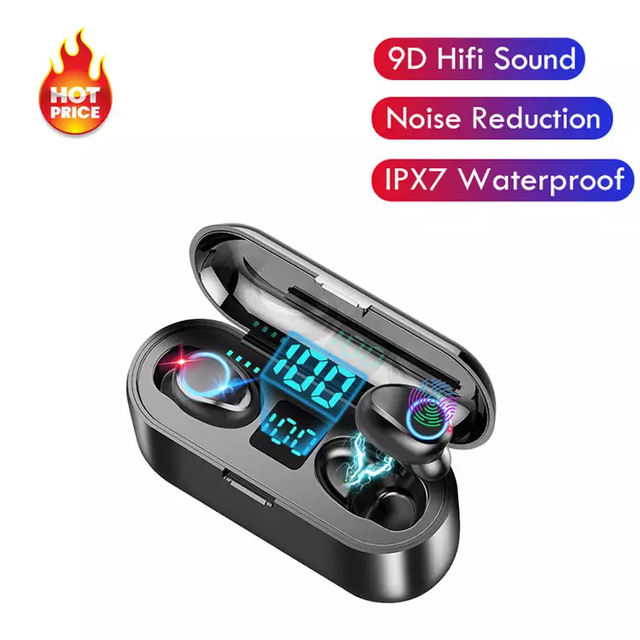 2021 Mini IPX7 Waterproof Gaming True Wireless Earbuds F9 with LED Battery Indicator and Single Color Game Atmosphere Light