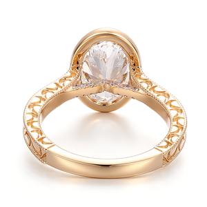 Anillo de compromiso de diamante cultivado en laboratorio con certificación IGI, corte ovalado de 1.5 quilates, estilo étnico de lujo, engaste tipo catedral, oro macizo auténtico de 14k o 18k. - Product Image 2