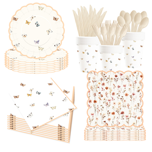 DAMAI - Juego de Vajilla Desechable de Papel con Diseño de Flores y Mariposas para Fiestas de Cumpleaños Infantiles - Product Image 2