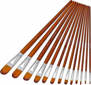 Juego de Pinceles de Acuarela Artista Filbert, 13 Piezas, Virola de Cobre, Pelo de Nailon, Mango Largo de Madera para Pintar - Product Image 4