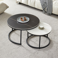 Table basse ronde en marbre blanc de luxe moderne pour salon ensemble de tables basses en acier inoxydable doré