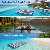 Matelas flottant gonflable double de luxe bleu marine et blanc à rayures, surdimensionné, pour piscine, plage, lac