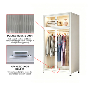Armoire de chambre à coucher en acier sur mesure avec 4 portes battantes en polycarbonate, grande capacité, anti-poussière et élégante pour le rangement des vêtements - Product Image 3