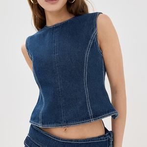 ชุดกระโปรงยีนส์ดีไซน์ใหม่คุณภาพสูงสำหรับฤดูร้อน เสื้อแขนกุดแฟชั่น กระโปรงยีนส์ฟอกสี ชุดยีนส์สำหรับผู้หญิง - Product Image 4