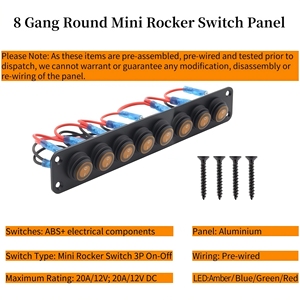8 gang xe ánh sáng Rocker chuyển đổi bảng điều chỉnh 12V 20A, biển không thấm nước 3 pin SPST Heavy Duty chuyển đổi chuyển đổi ON/OFF cho thuyền RV ATV UTV - Product Image 4