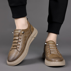Men's Retro Genuine <b>Leather</b> <b>Sneakers</b> Round Toe Slip-On Waterproof Rubber Sole Walking Shoes - Product Image 3