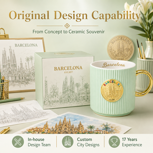 Taza de Café de Cerámica de Recuerdo de <span class=keywords><strong>Barcelona</strong></span>, España, Diseño Sagrada Fامília con Insignia Metálica, para Venta al por Mayor OEM de Porcelana Nueva - Product Image 4