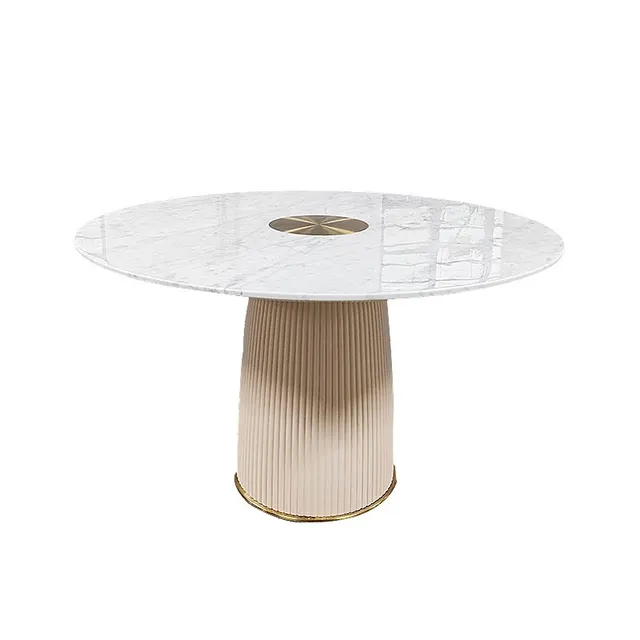 Mesa de centro moderna y ligera de lujo para el hogar, mesa de comedor estilo redonda de mármol crema