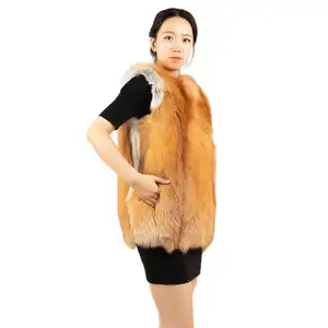 Bất Red Fox Fur Vest Với Đẹp Mùa Đông Mới Ấm Vòng Cổ Áo Fluffy Fur Gilet Cho Phụ Nữ