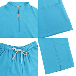 Women's Short Sleeve Scrub Set Zippered <b>Top</b> And Pants For Medical Beauty Salon Workwear Knitted Fabric Split Design - Product Image 2