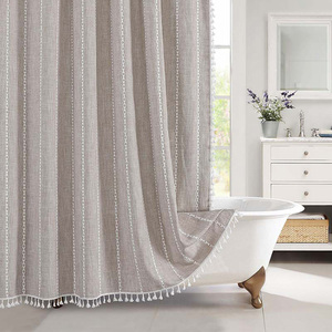 Boho Farmhouse Jacquard <span class=keywords><strong>Lin</strong></span> Rideau de douche en tissu rustique résistant à l'<span class=keywords><strong>eau</strong></span> avec pompon - Product Image 3