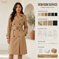 Robe Trench-Coat Femme Yegao Double Boutonnage Ceinturée Mi-Longue Manches Longues Élégante pour Bureau et Carrière OEM ODM Sur Mesure