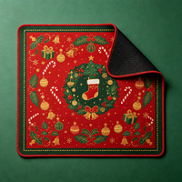 Tapis de Mahjong Noël Renne Flocon de Neige Vert Forêt Rouge Imprimé Festif Antidérapant en Microfibre pour 4 Joueurs Hiver