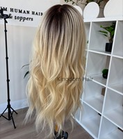 Collection Premium Cheveux Européens Blond Brillant avec Racine Foncé HD Lace Top Perruque avec Diamant Net Luxe Lace Front Perruque pour Femmes