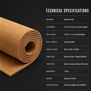 Sous-couche en liège de 1,22 m, épaisseur personnalisée 2 <span class=keywords><strong>mm</strong></span> 3 <span class=keywords><strong>mm</strong></span>, isolation phonique, protection contre l'humidité pour les sols d'hôtels et de bureaux - Product Image 5