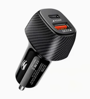 Cargador de Coche de Doble Puerto A+C con Luz Ambiental LED Azul, 12-24V, ABS, Cargador para Encendedor de Cigarrillos, Color Negro y Blanco, OEM, Venta al Por Mayor