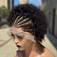 Perruque Courte Pixie Coupée Cheveux Humains Brésiliens 100% Crépus Tressés Afro Bouclés Avec Lace Frontale 13*4, Vente en Gros d'Usine de Perruques Frontales Bouclées