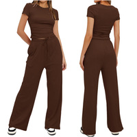 Nouvel Arrivage Européen-Américain Ensemble Long 2 Pièces Décontracté Couleur Unie T-shirt Plissé au-dessus du Genou en Polyester Spandex Coupe Ample