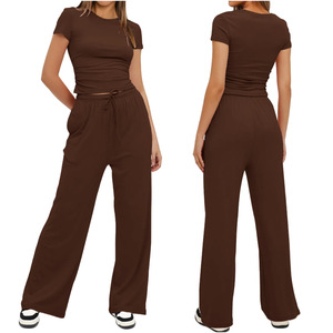 Conjunto de 2 Piezas de Camiseta Casual de Color Sólido, Estilo Europeo Americano, Nueva Llegada, Plisada, por Encima de la Rodilla, de Poliéster y Elastano, Corte Holgado - Product Image 2