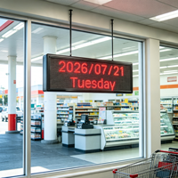 Panneau d'affichage à messages défilants LED rouge suspendu 32*96 cm, multifonction, date, heure, signalisation électronique pour vitrine de magasin en intérieur