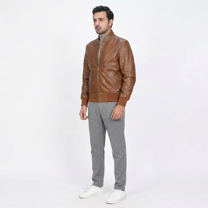 Pakistan Top Quality Manufacture Brown <b>Leather</b> Bomber <b>Jacket</b> Premium Lambskin Burnishing <b>Men</b> <b>Leather</b> <b>jacket</b> for <b>men</b> - Product Image 1