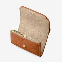 Dompet Kartu Kredit & ID Lipat Tiga Kulit Pebble Pola Solid Anti RFID Logo Kustom Mewah dengan Kancing Penutup dan Kantong Koin