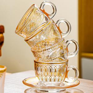 Tazza da Caffè in Vetro con Motivo Dorato Raffinato, Alta Qualità, Resistente al Calore, con Piattino, per Casa e Caffetteria, Vendita Calda - Product Image 6