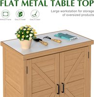 Armoire de rangement extérieure, table de jardinage avec plateau en métal et structure en bois, marron clair, 36x31x17 pouces