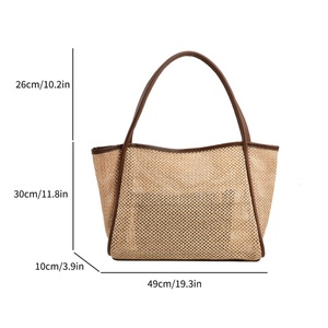 <span class=keywords><strong>Borsa</strong></span> da spiaggia in vimini polinesiano con manici a cestello francese in pelle <span class=keywords><strong>nera</strong></span> e <span class=keywords><strong>nera</strong></span> naturale in pelle portatile foderata in poliestere - Product Image 2