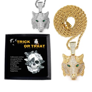 Hip-hop alliage <span class=keywords><strong>pas</strong></span> <span class=keywords><strong>cher</strong></span> glacé pavé diamant Rose oeil hommes crâne tête pendentif squelette pendentif collier pour hommes - Product Image 3