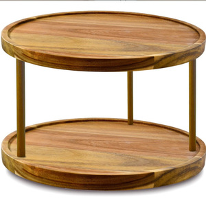 Xuyuan Double Layer Round Wooden Serving Tray Solid Wood Multifunctional For Home Parties Tea Display - Product Image 1
