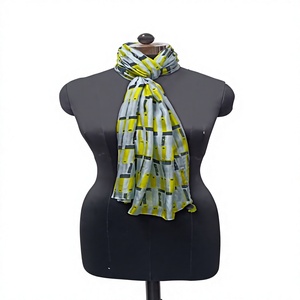 Women's <b>Long</b> Silk <b>Scarf</b> Geometric Print Yellow Gray Lightweight All Seasons Daily Wear - Product Image 1