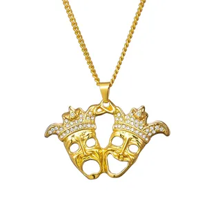 High Quality Alloy Men's Hip Hop Jewelry Design Trendy Necklace Diamond Clown Double Ghost Pendant