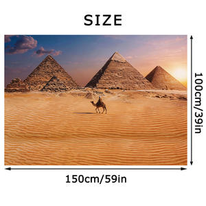 Toile de fond Égypte : Pyramides égyptiennes antiques, désert avec chameaux, pour photographie, <span class=keywords><strong>voyage</strong></span>, fête, décoration, bannière - Product Image 1