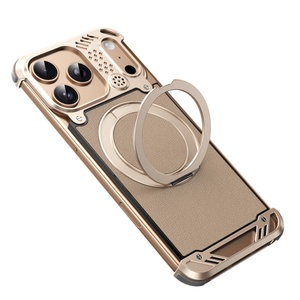 Business PU Leather Back Panel Magnetic Case for <b>iPhone</b> 17 15 16 Pro Max With 360 Ring Stand Frameless Aluminum Shockproof Cover - Product Image 1