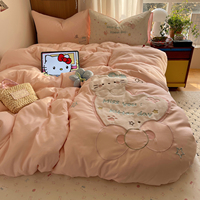 Parure de lit brodée en tissu éponge de dessin animé de qualité supérieure, ultra douce et confortable, housse de couette 300 fils, fournitures de literie en gros