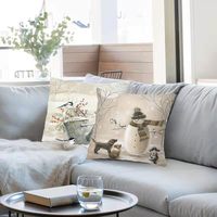 Housse de coussin d'hiver carrée à motif animalier, Noël, bonhomme de neige, vase, cerf, chien, lapin, oiseau, sapin de Noël